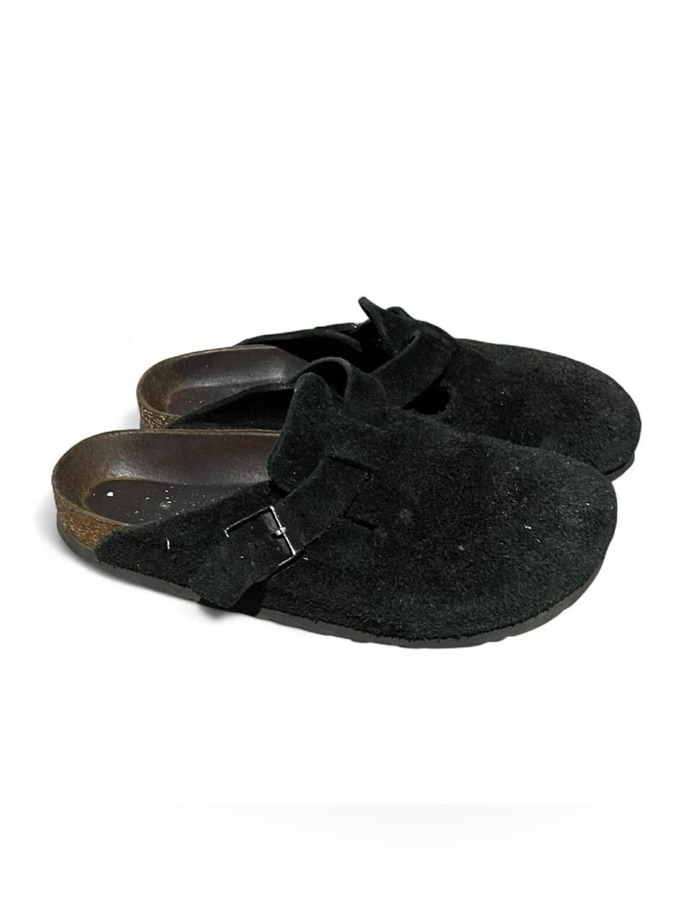 Birkenstock Boston Clogs Black Suede Soft Footbed